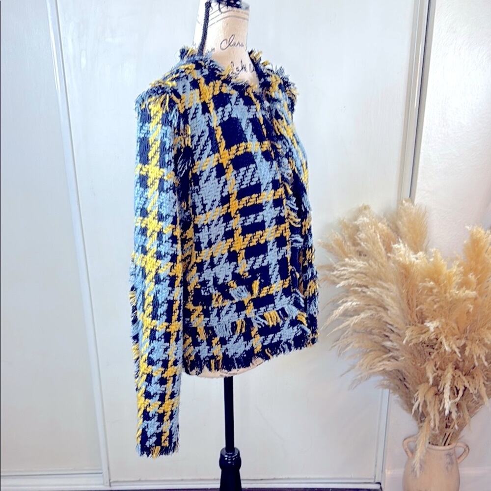 Halogen Stylish Tweed Jacket - Blue and Yellow size Medium - Picture 3 of 7